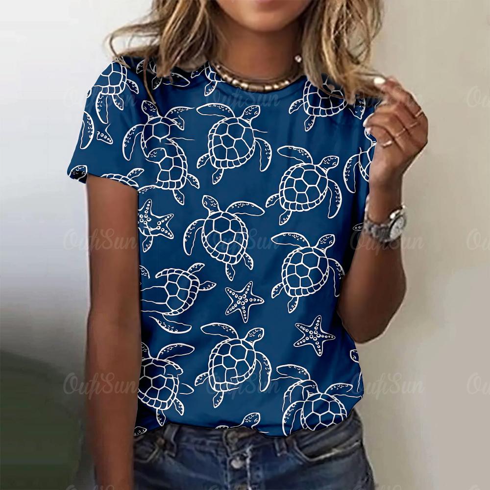 Футболки с принтом морских животных и рисунком морской черепахи и медузы, повседневные женские футболки, модные футболки с короткими рукавами для женщин