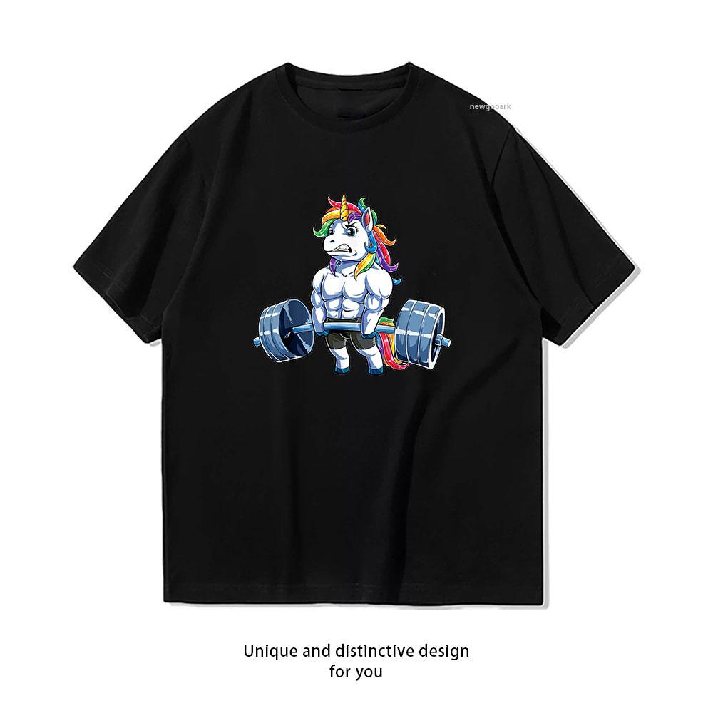 Unicorn Weightlifting T shirt Women Unisex Casual cotton graphic t shirts Creative Adult Oneck streetwear boyfriend