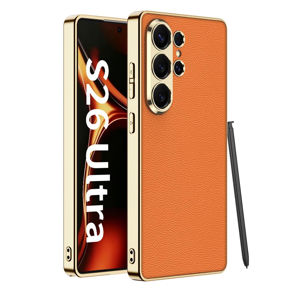 Применимо к чехлу для мобильного телефона Samsung S26Ultra, гальванизированная гладкая кожа S25Ultra, модный всесторонне защитный чехол S24U от падения