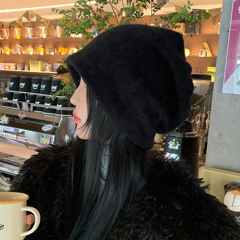 Autumn Winter Soft Imitation Mink Wool Pullover Hat Warm Velvet Japanese Fur Cap Women Stacked Hats
