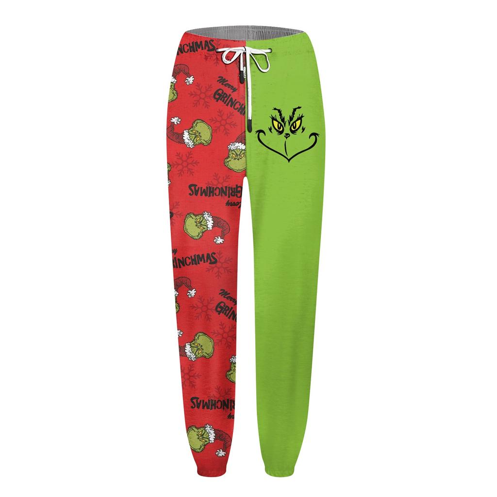 Women's Fashion Sport Christmas Printed Drawstring Pocket Casual Sweatpants Pants
