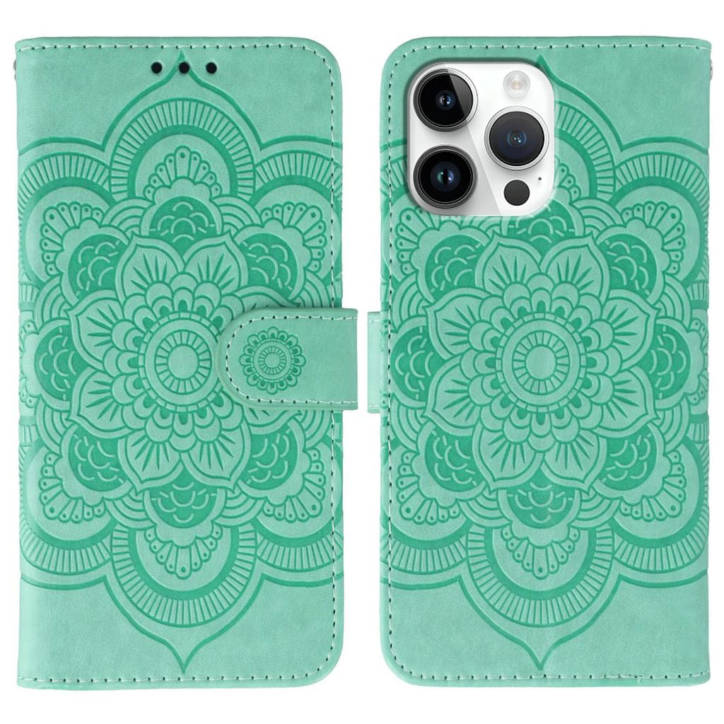 For iPhone 14 Pro Max Case PU Leather Mandala Imprinted Design Wallet Phone Cover
