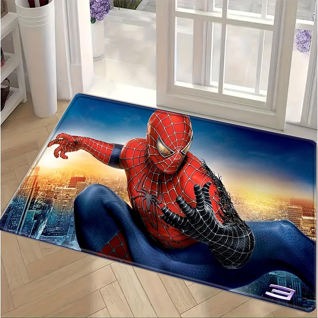 Marvel 1pc Cartoon Print Doormat, Spider-Man Red and Blue Spider-Web Suit with City Background in Dynamic Pose, Easy to Clean,
