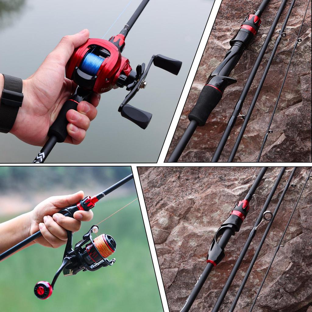 SOUGAYILANG Portable 4-section Fishing Rod 2.1M Fishing Rod Carbon Fiber Spinning Fishing Rod Fishing Gear