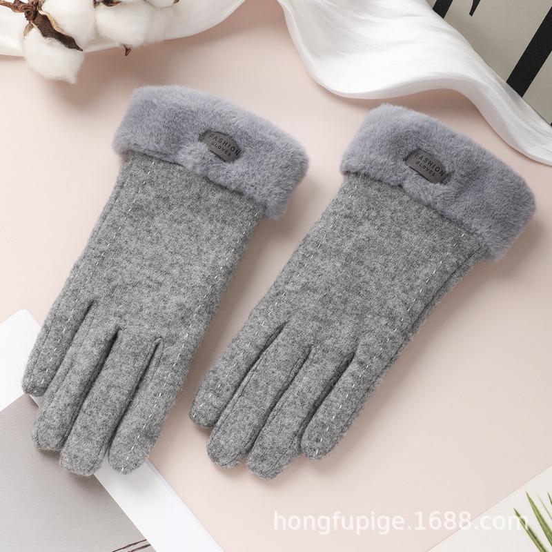 Warm Gloves Women's Wool Driving Cold-proof Piled Thickened Outdoor Windproof Riding Winter Gloves