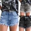 Женские однотонные шорты с отверстиями, высокие джинсы, расклешенные модные шорты, брюки