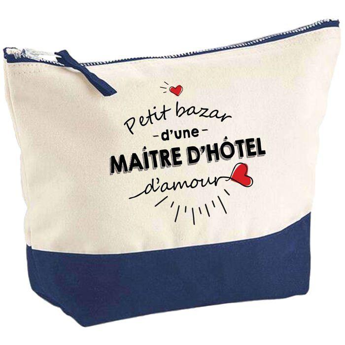 Pochette fond bleu Bazar d'une Maître d'Hôtel d'Amour - Cadeau Original - Anniversaire Trousse Maquillage Grand Format