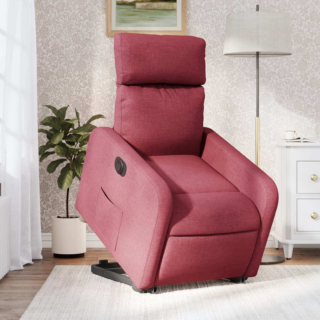 Electric Recliner Chair with Rising Assistance Burgundy Fabric