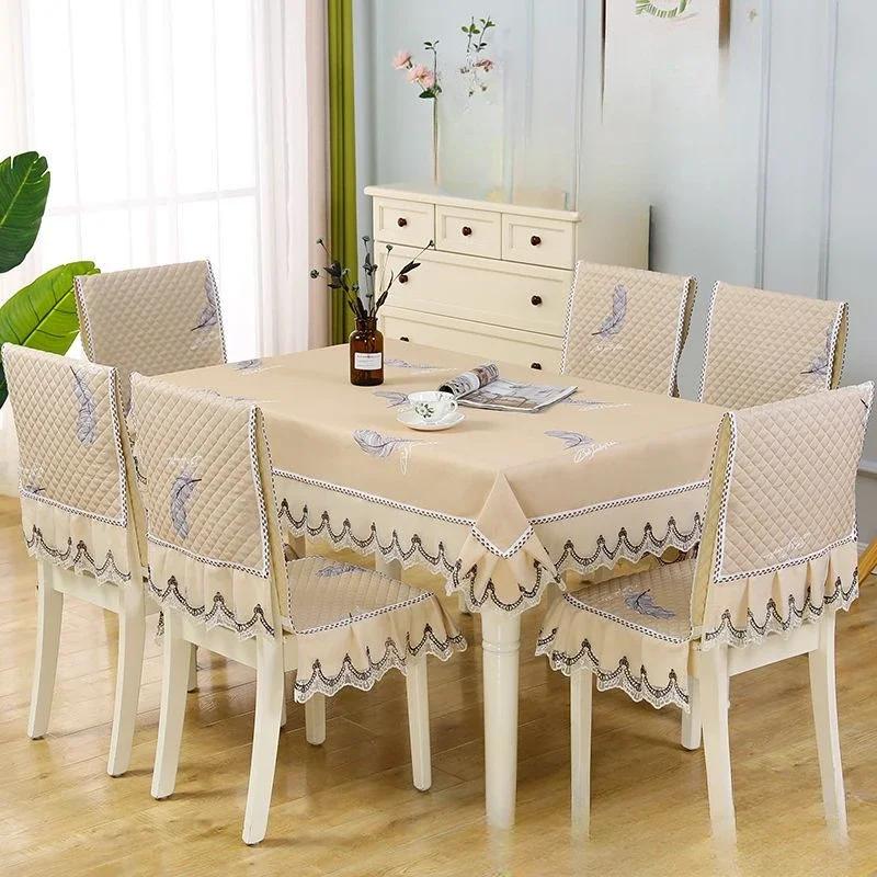 Кружевной однотонный чехол на стул в европейском стиле, чехол на обеденный стол и табурет, ткань для домашнего обеденного стола, ткань на спинку стула