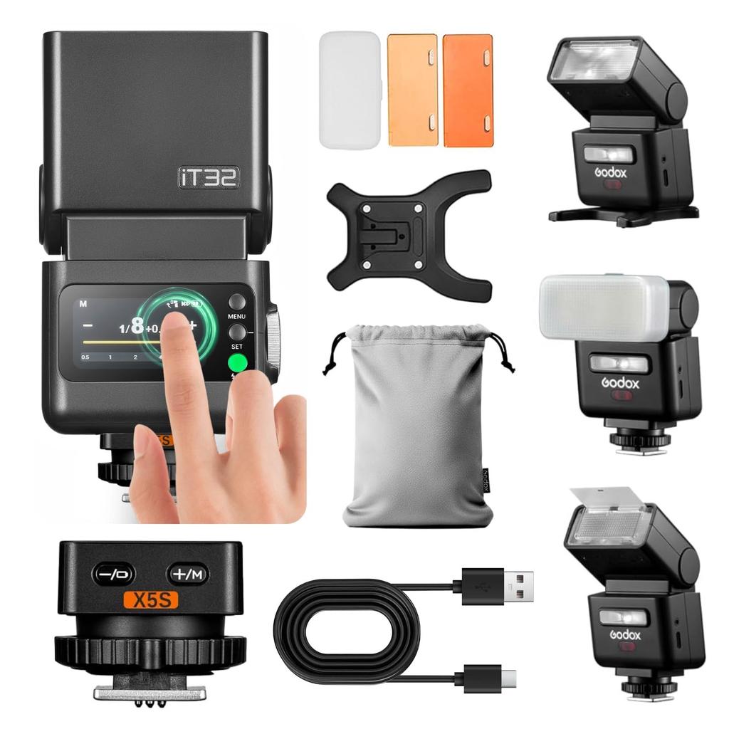Godox iT32 TTL Camera Flash for Sony Magnetic and 510 Full Recycle X5S, 2.4G Wireless, Mount, On-Camera Off-Camera Modes, 160g, Approx. Flashes,