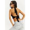 Women's Summer Neck Tie Strap Variable Collar Crop Black Blouse Bustier Crop Top