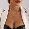 Cool Double-Layer Snake Chain Crescent Pendant Necklace - Trendy European & American Style
