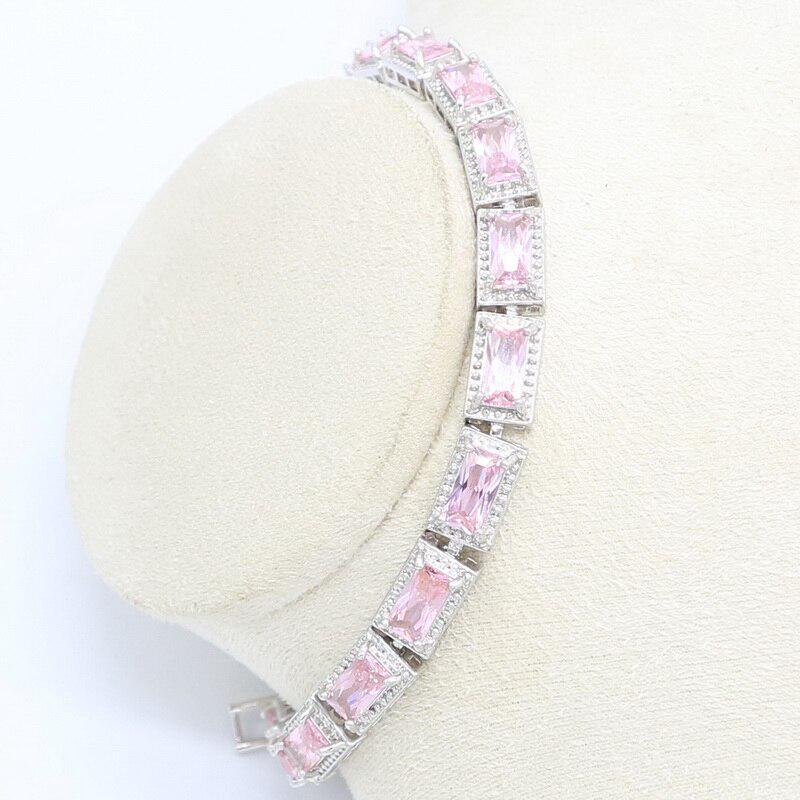 WPAITKYS Роман Розовый Кристалл Серебряный Цвет Наборы Ювелирных Изделий Для Женщин Серьги Кольцо Ожерелье Браслет Бесплатная Коробка