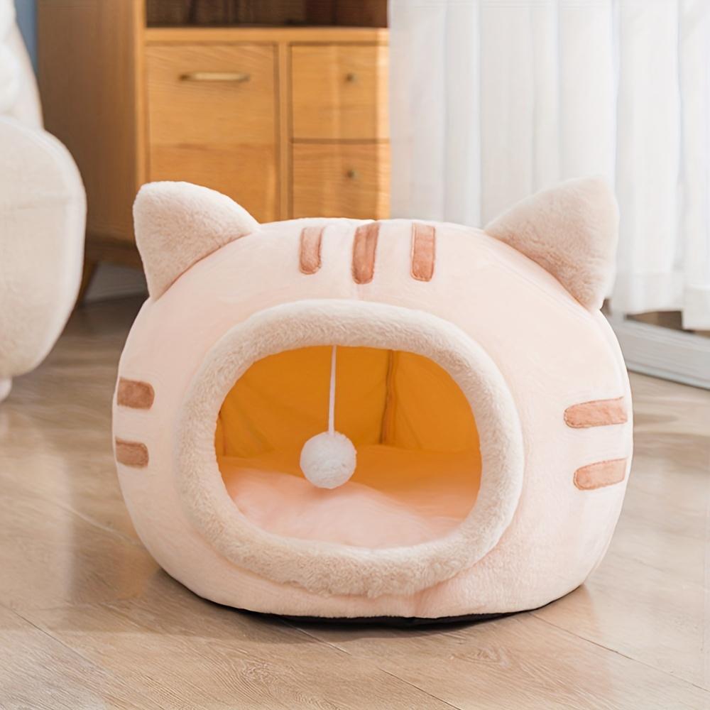 Semi-enclosed cat-shaped pet bed, washable all-season nest with non-slip bottom for cats & small dogs