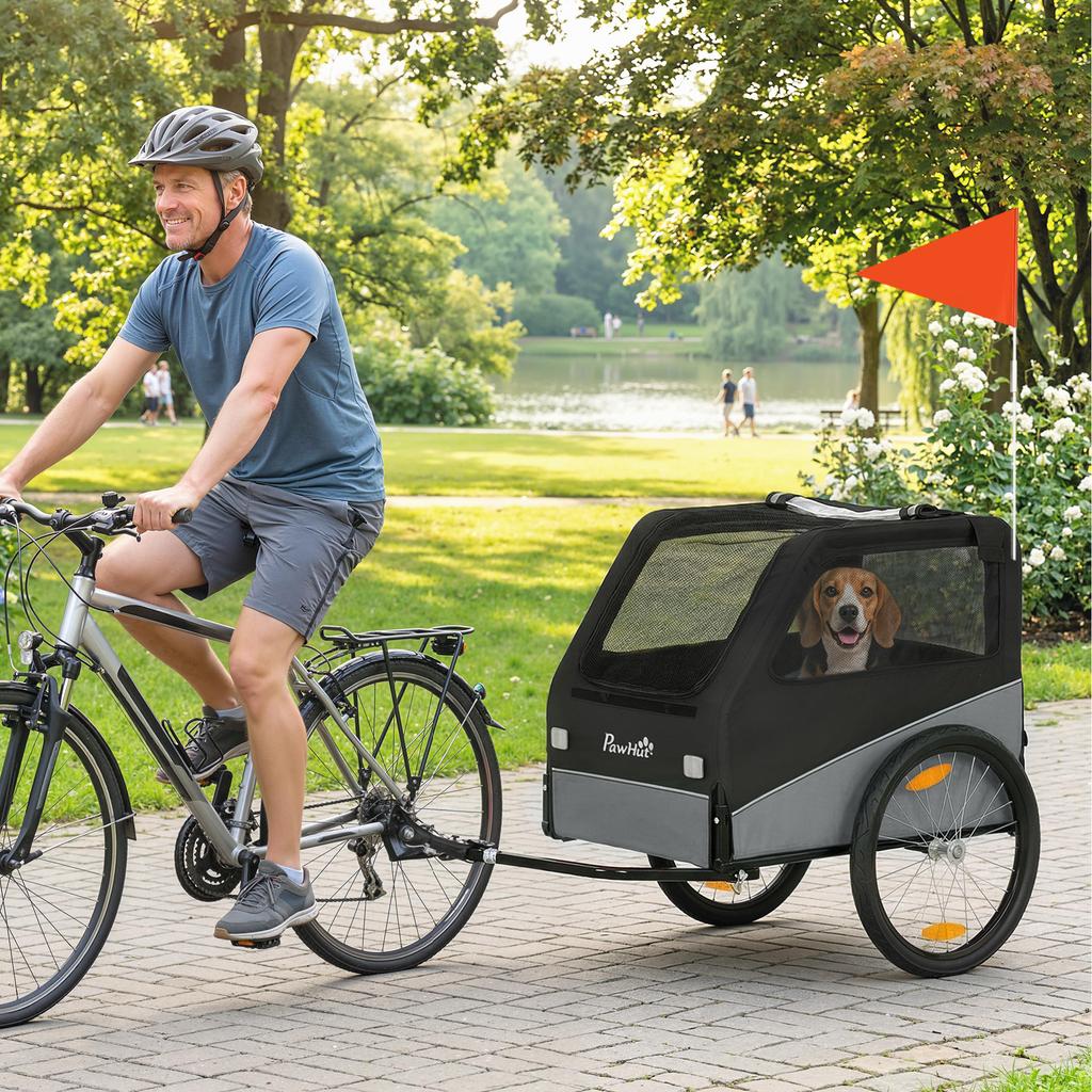 Foldable Metal Bike Trailer for Medium Dogs with 600D Oxford Fabric and Removable Cover, Grey