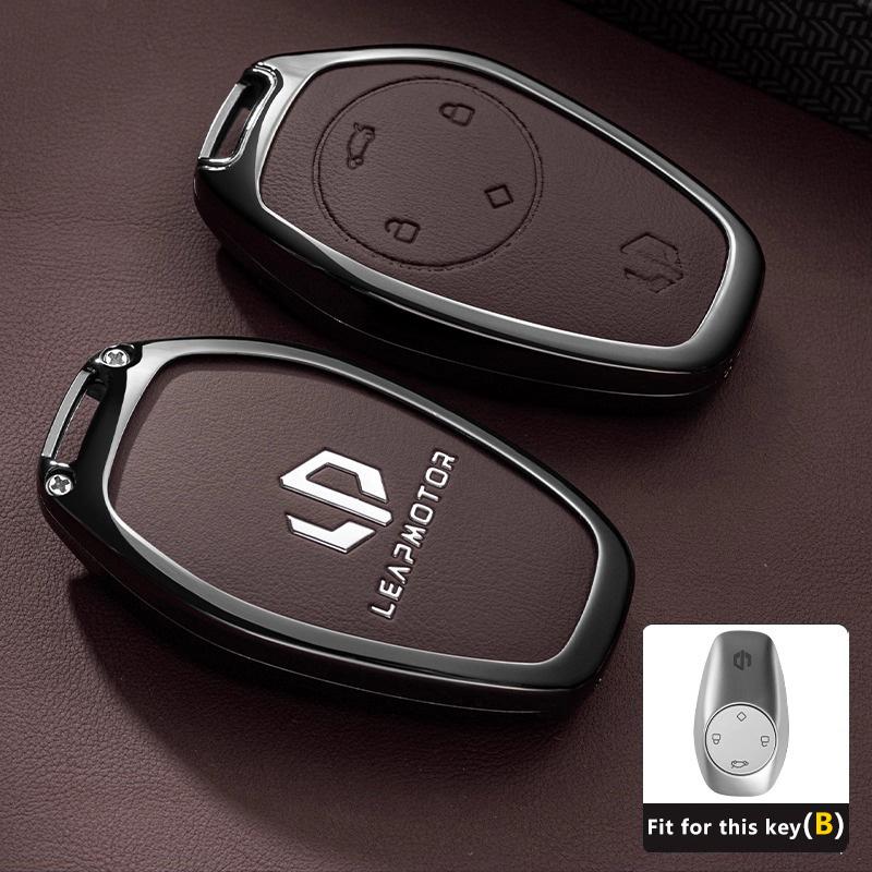 Чехол для ключа автомобиля для Leapmotor T03 S01 C11 C10 C01 из цинкового сплава и кожи, защитный корпус для пульта, кольцо-брелок, аксессуары