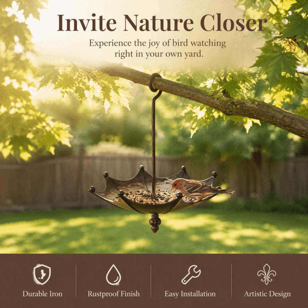 Umbrella Shape Umbrella Bird Feeder Metal Construction Garden Bird Feeder Outdoor Garden