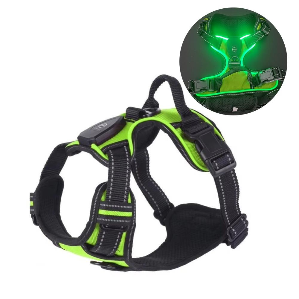 Light Up LED Dog Harness Rechargeable Adjustable Luminous Pet Chest Strap Flashing Padded Collar Dog Glow Vest for Night Walking