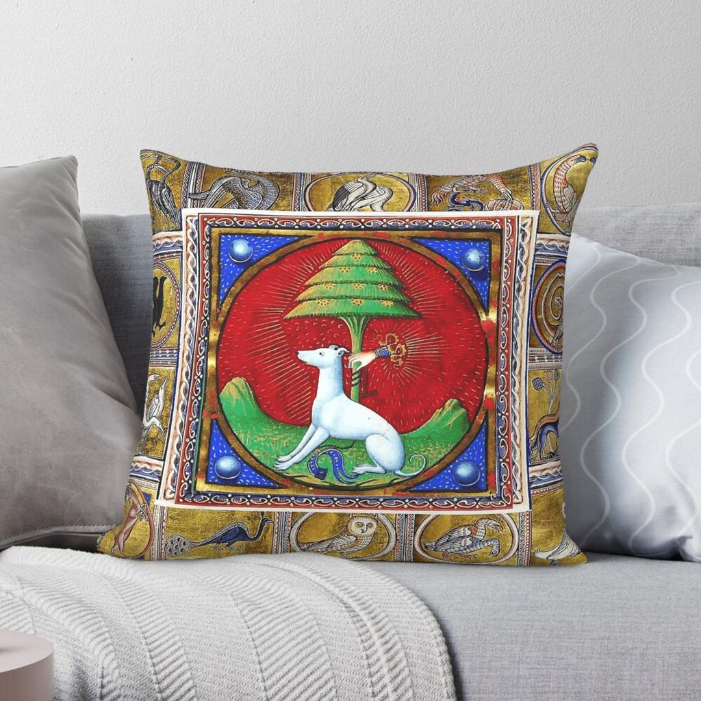 Medieval Bestiary White Dog Hand Tree Pillowcase Polyester Linen Velvet Printed Zip Decorative Home Cushion Cover Wholesale