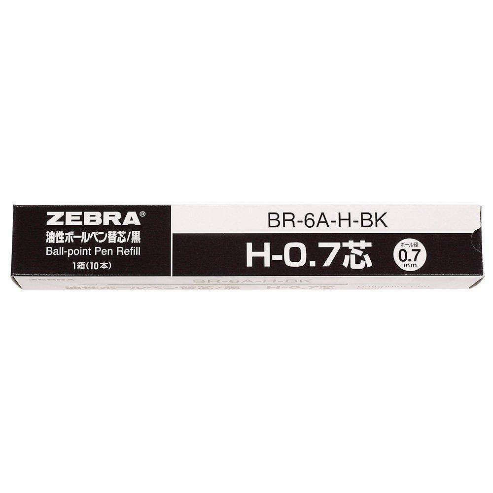 Zebra Ballpoint Pen Oil-Based Refills, H-0.7, Black, 10-Pack, B-BR-6A-H-BK