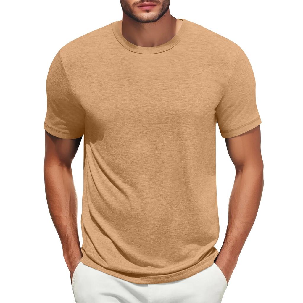 Men's Casual Fashion Comfort Solid Color Round Neck Pullover Sweatshirt Tops