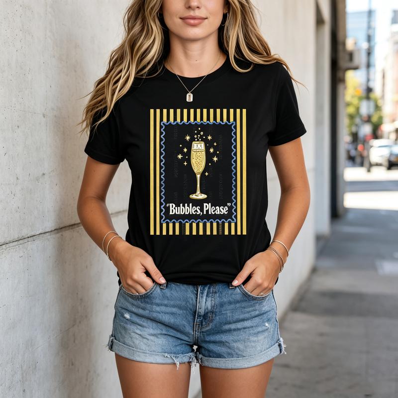 Vintage Champagne Drink Unisex Cotton T Shirt Bubbles Please Summer Party Tops Y2k Clothes Oversized Tee Harajuku