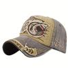 1pc, Vintage Baseball Cap, Denim Embroidered Shark 100% Cotton Trucker Hat, Retro Frayed Edge Sunhat Outdoor Cap