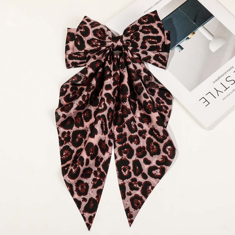 Vintage Leopard Print Ribbon Hairpin  for Women Girls Elegant Large Bowknot Solid Satin Spring Clamp Barette Hair Accessories