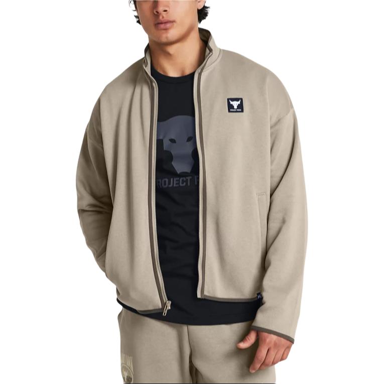 Under Armour Project Rock однотонная повседневная свободная флисовая куртка с длинным рукавом мужская куртка серо-зеленая 1383188-203