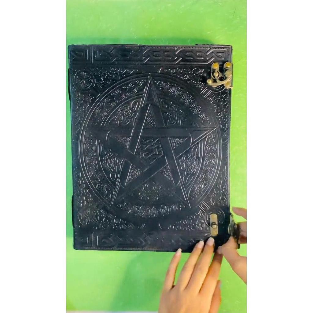 Журнал из толстой кожи, большой, 400 страниц, черный пентакль, гримуар, книга теней, кожаный блокнот, пустая книга ручной работы, альбом для рисования
