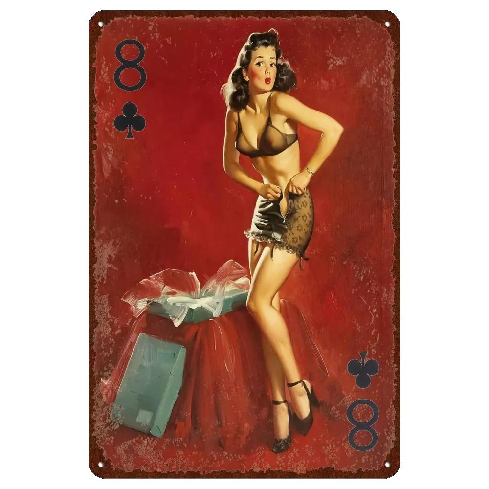 Преобразите свой интерьер с элегантностью: 1шт Винтажное металлическое настенное искусство, украшенное сексуальными женщинами, подойдет для любого бара