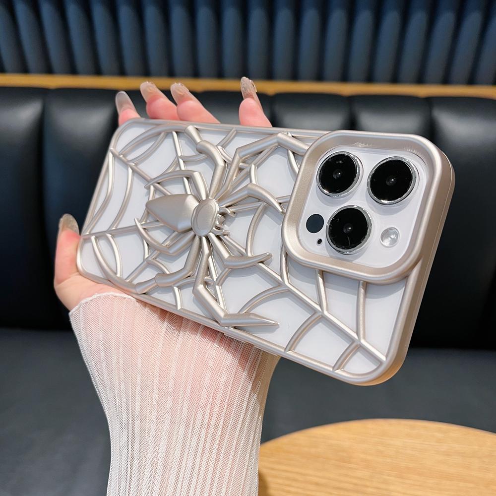 Cartoon 3D Spider Pattern Hollow Out Heat Dissipation Case For iPhone 16e 15 14 Plus 13 12 16 Pro Max 11 15 Matte Silicone Cover