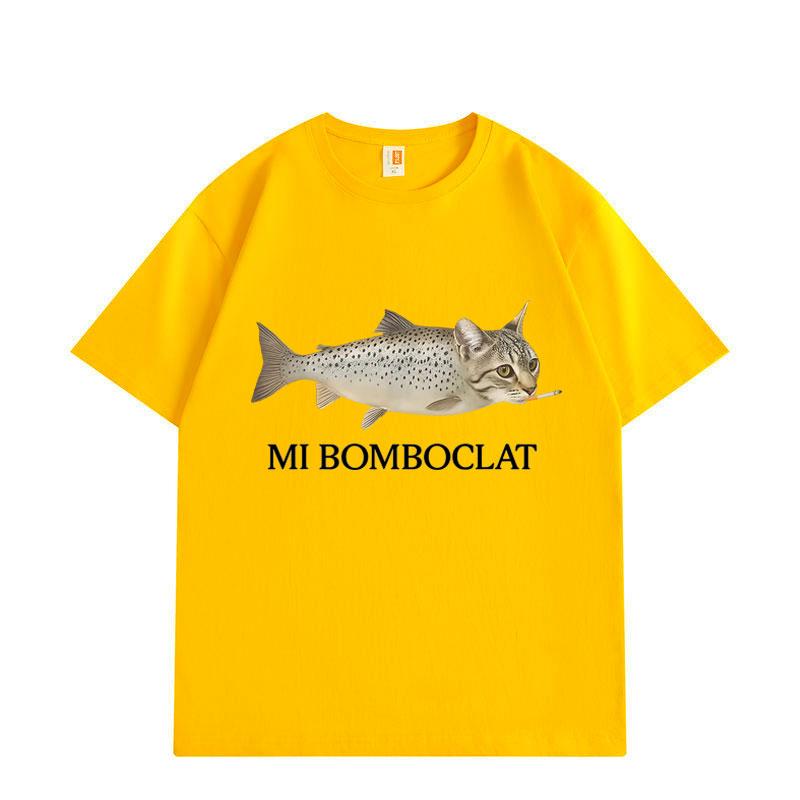 Ml Bomboclat Рыба Кот Мем Графические Футболки Мода Улиц Тренд Футболка с коротким рукавом Мужчины Женщины Оверсайз Футболки