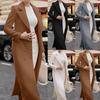 Women's Casual Fashion Solid Color Retro Lapel Wool Coat Long Coat
