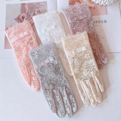 Женские летние перчатки Ice Silk Lace Anti Ultraviolet Thin Electric Car Driving Anti-Sketch Air Cool Sun Protection