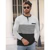 Men's Summer New Long Sleeve V Neck Color Block Striped T Shirt, Slim Fit Business Casual Tee for Men