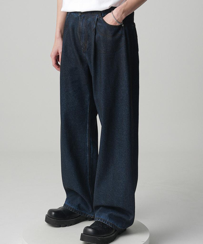 AVANDRESS Glossy Pintuck Denim Pants Indigo Coating