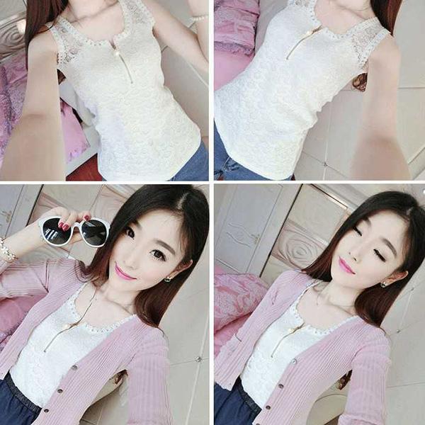 WTEMPO Весна Лето Осень Большие размеры Кружевные Лоскутные Универсальные Нижние Рубашки Женские Тонкие Черные Белые Перламутровые Майки на Молнии