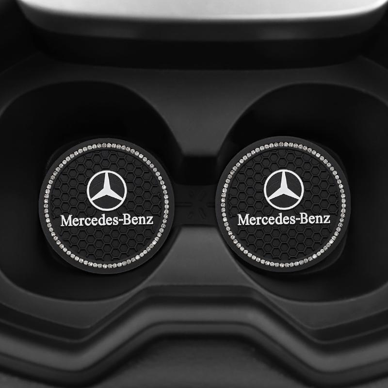 GOX3 2Pcs Crystal Decoration Silicone Mat Car Water Cup Groove Anti-slip Pads For Mercedes Benz AMG Smart W205 C300 W203 W206 W108
