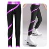 Kids Girls Jazz Dance Figure Skating Performance Costume Shiny Rhinestones Striped Pants Ballet Gymnastics Athletic Leggings