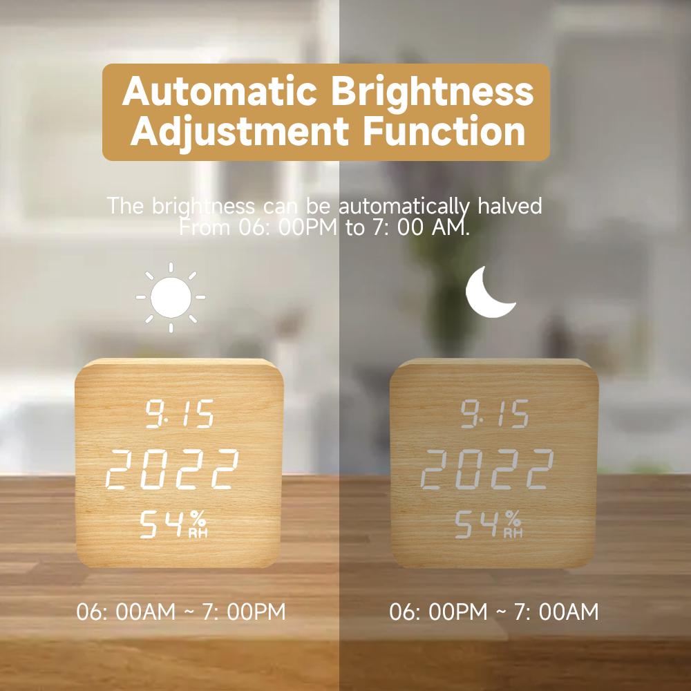 Маленькие деревянные часы с голосовым управлением для стола, комнаты, домашнего декора, цифровые, на батарейках, винтажные белые деревянные светодиодные будильники