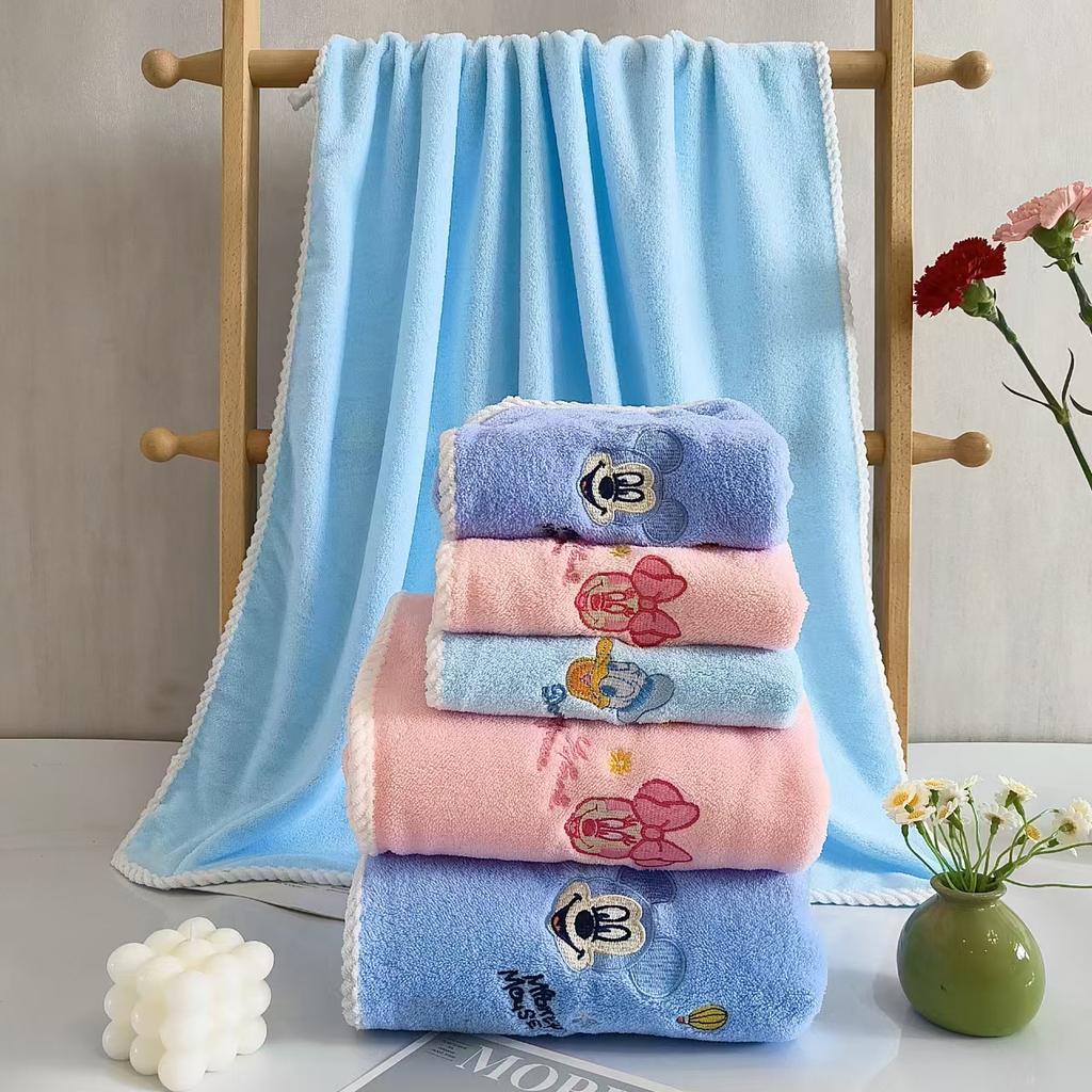 Коралловый флис мультяшный Минни Микки вышивка мягкий водопоглощающий безворсовый набор полотенец для умывания домашней ванны