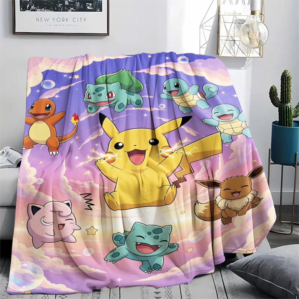 Starter Pokemon Art Flannel Blanket, Soft Warm Throw for Home Decor, Ideal Gift for Fans, Cozy Bedding for Sofa Bed Living Room