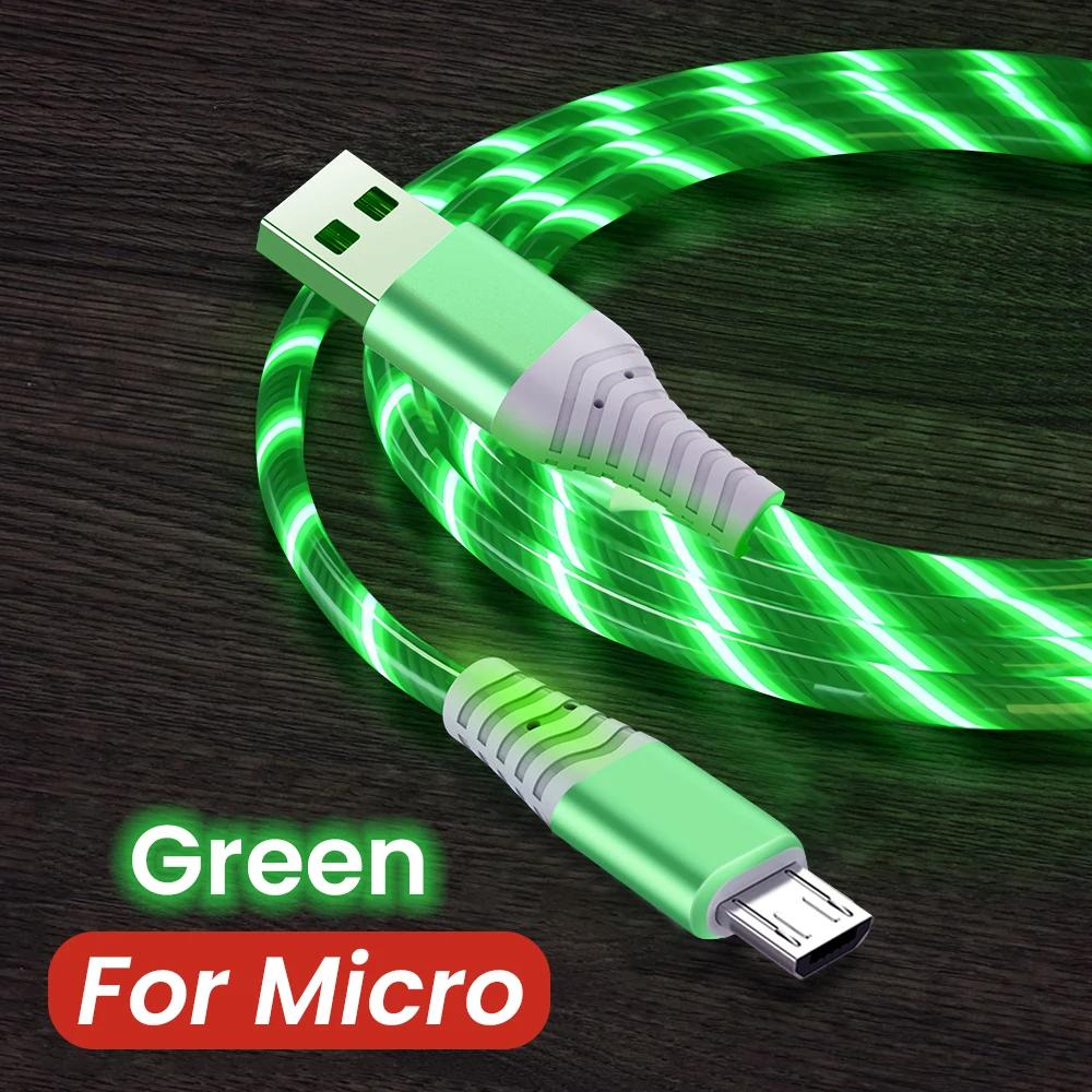 Светящийся USB-кабель типа C 3A, шнур для быстрой зарядки данных для Samsung Xiaomi OPPO Huawei IPhone, зарядное устройство, провод Micro USB, светодиодный кабель