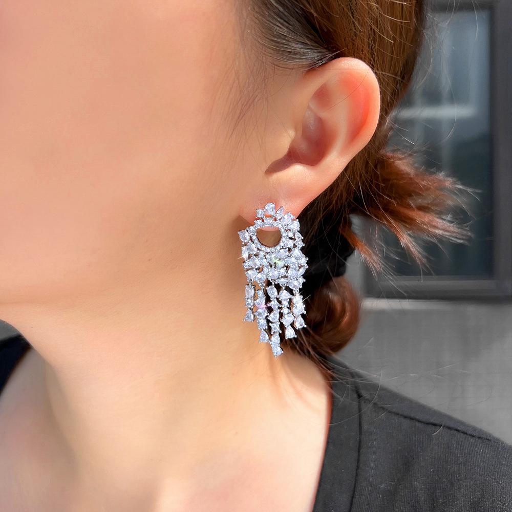 Серьги с цирконами и бахромой, демонстрирующие маленькое лицо, серьги высокого класса