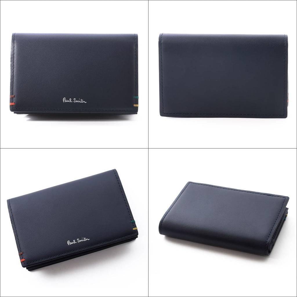 Paul Smith Highlight Stitch SS24 Business Card Cowhide 813006 P853 Name Case, Leather, Leather, (No Engraving, Navy) [Pre-owned]