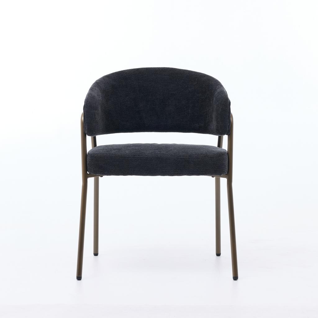 Modern Chenille Dining Chairs with Arms, Upholstered Accent Chairs with Antique Brass Metal Legs for Kitchen, Single Pack, Black, SW1876BK