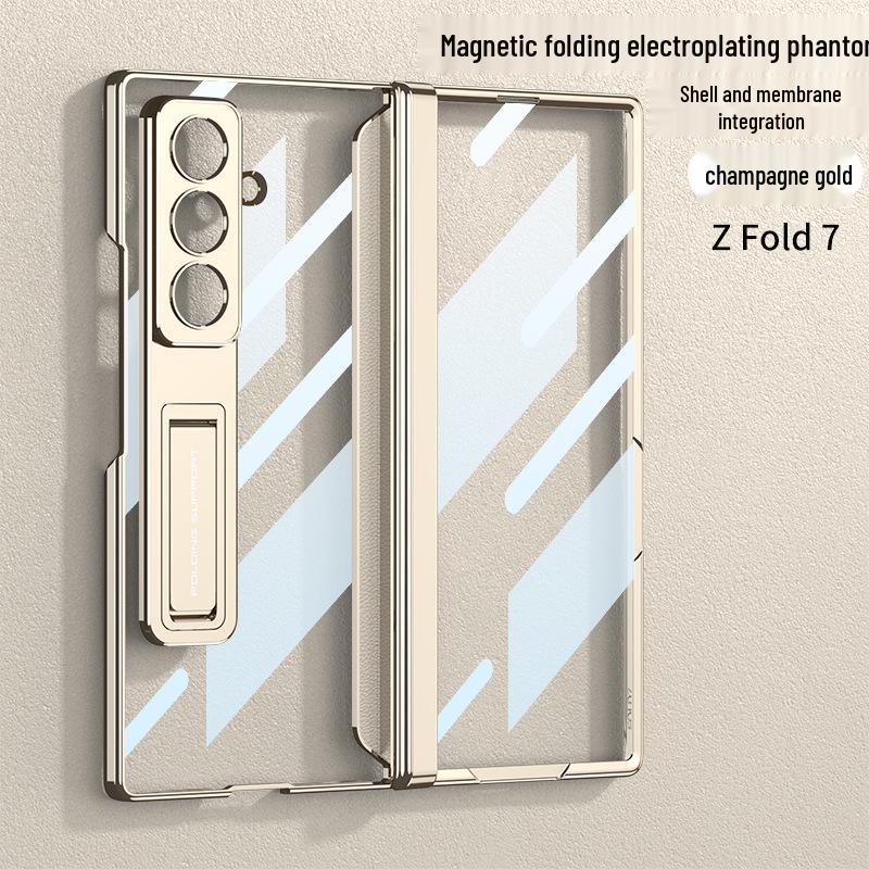 Роскошный прозрачный гальванизированный чехол Samsung Z Fold7 с кронштейном для шарнира и пленкой