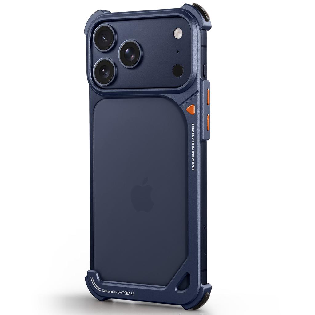 Oatsbasf Metal Frameless Phone Case for iPhone 17 Pro Max & 17 Pro Shockproof Bumper 9 Shape Phone Cover Bare Phone Feel Shell