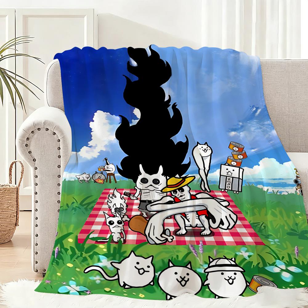 Game The Battle Cats Throw Lightweight 240g Flannel Blanket Soft Skin-friendly for Summer Cooling